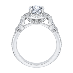 14K White Gold Round Diamond Floral Halo Engagement Ring (Semi Mount)