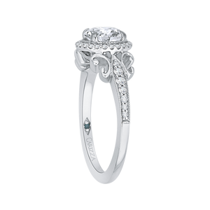 14K White Gold Round Diamond Halo Engagement Ring (Semi Mount)