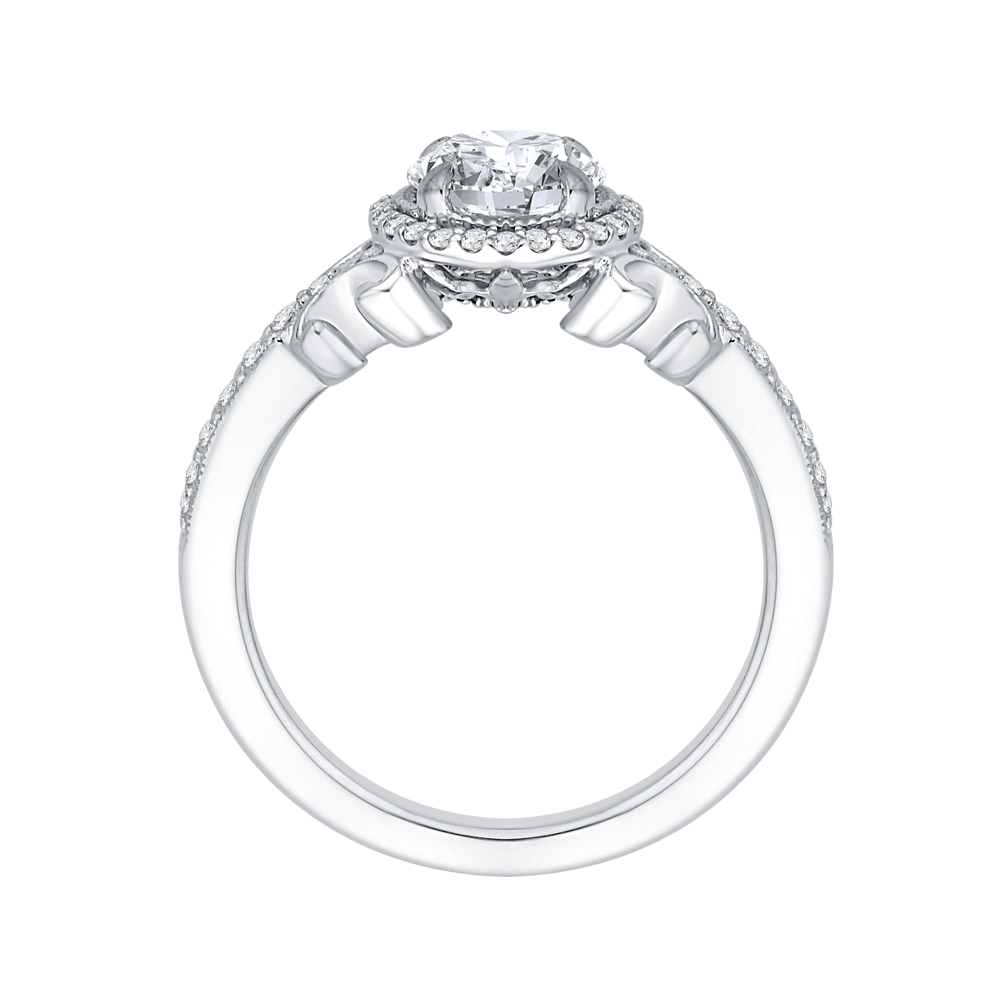 14K White Gold Round Diamond Halo Engagement Ring (Semi Mount)