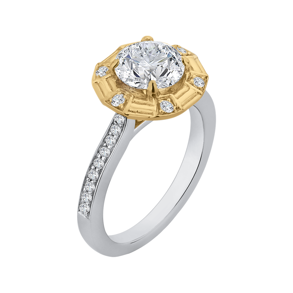 14K Two Tone Gold Round Diamond Cathedral Style Engagement Ring (Semi Mount)