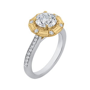 14K Two Tone Gold Round Diamond Cathedral Style Engagement Ring (Semi Mount)