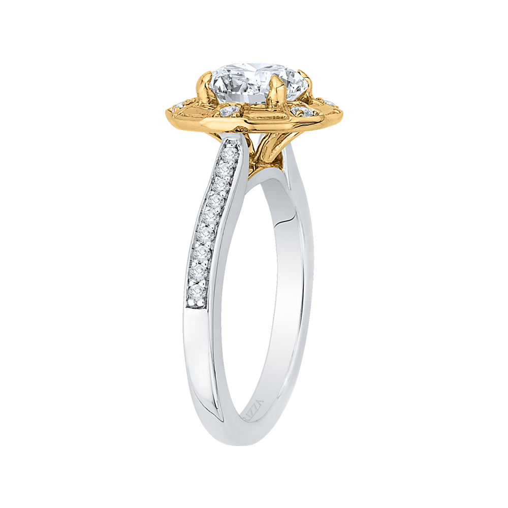 14K Two Tone Gold Round Diamond Cathedral Style Engagement Ring (Semi Mount)