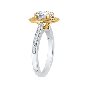 14K Two Tone Gold Round Diamond Cathedral Style Engagement Ring (Semi Mount)