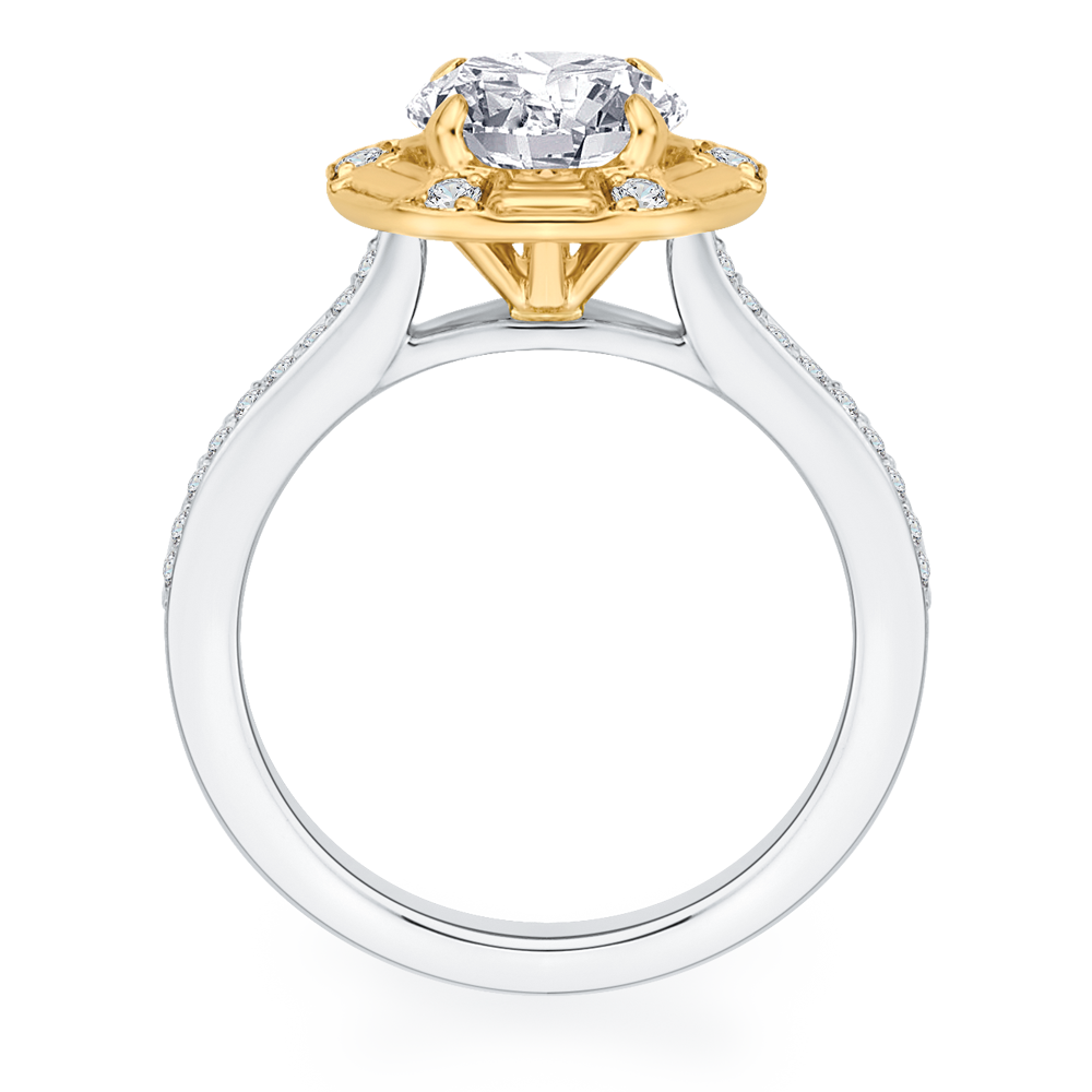 14K Two Tone Gold Round Diamond Cathedral Style Engagement Ring (Semi Mount)