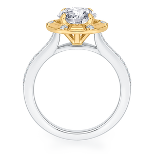 14K Two Tone Gold Round Diamond Cathedral Style Engagement Ring (Semi Mount)