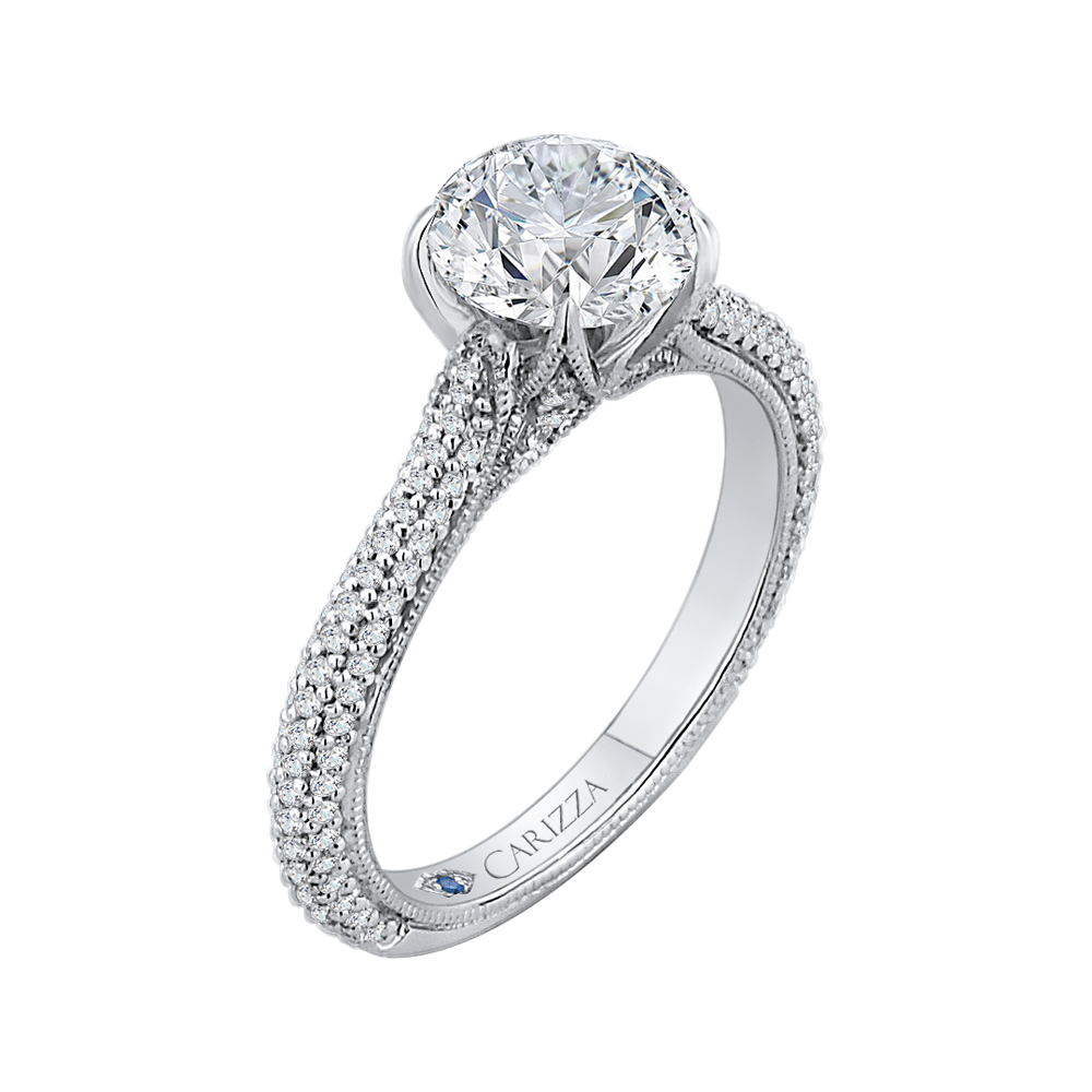 Round Diamond Cathedral Style Engagement Ring In 14K White Gold (Semi Mount)