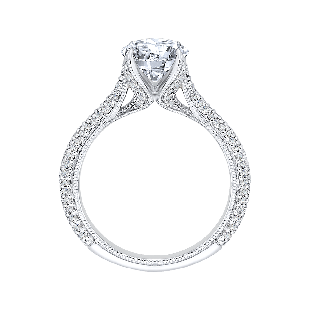 Round Diamond Cathedral Style Engagement Ring In 14K White Gold (Semi Mount)