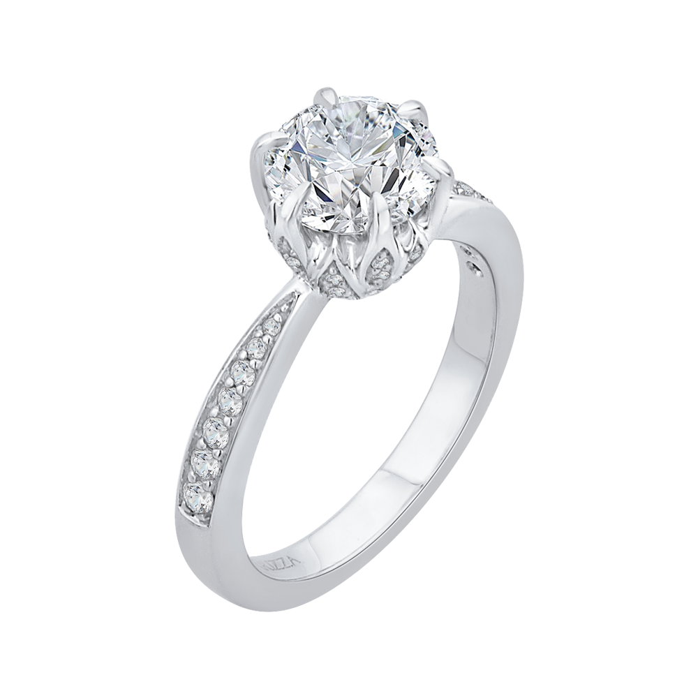 14K White Gold Round Diamond Floral Engagement Ring (Semi Mount)