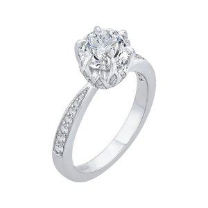 14K White Gold Round Diamond Floral Engagement Ring (Semi Mount)