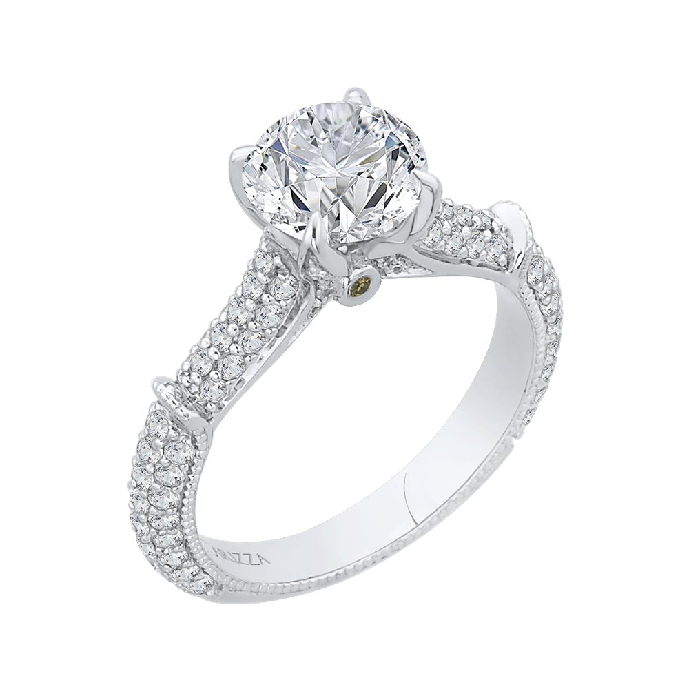 14K White Gold Round Diamond Cathedral Style Engagement Ring (Semi Mount)