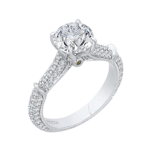 14K White Gold Round Diamond Cathedral Style Engagement Ring (Semi Mount)