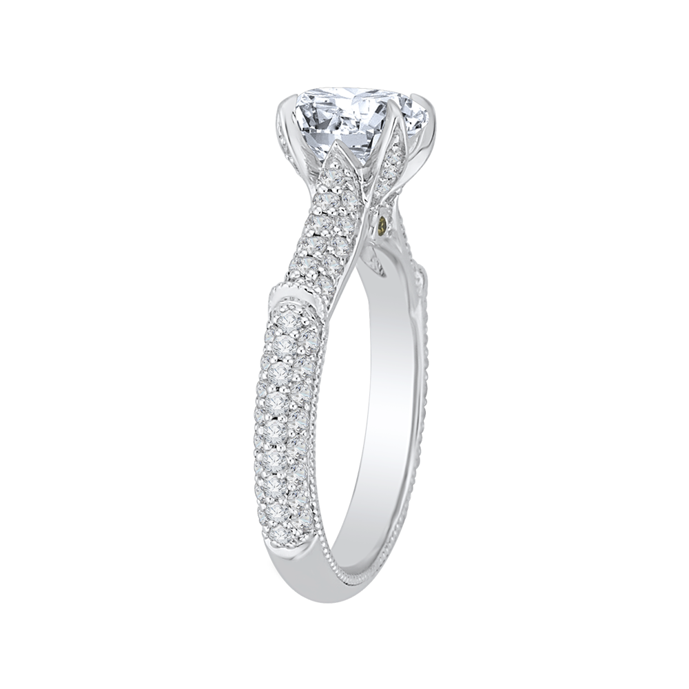 14K White Gold Round Diamond Cathedral Style Engagement Ring (Semi Mount)