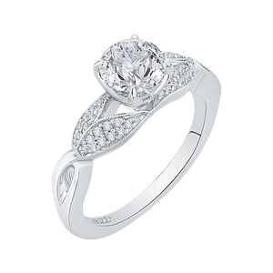 14K White Gold Round Diamond Floral Engagement Ring with Split Shank (Semi Mount)