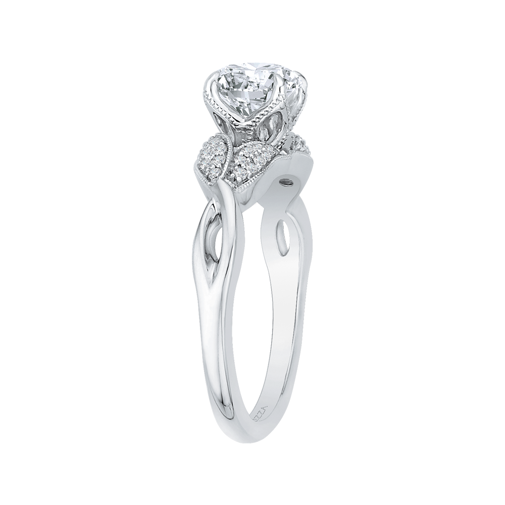 14K White Gold Round Diamond Floral Engagement Ring with Split Shank (Semi Mount)