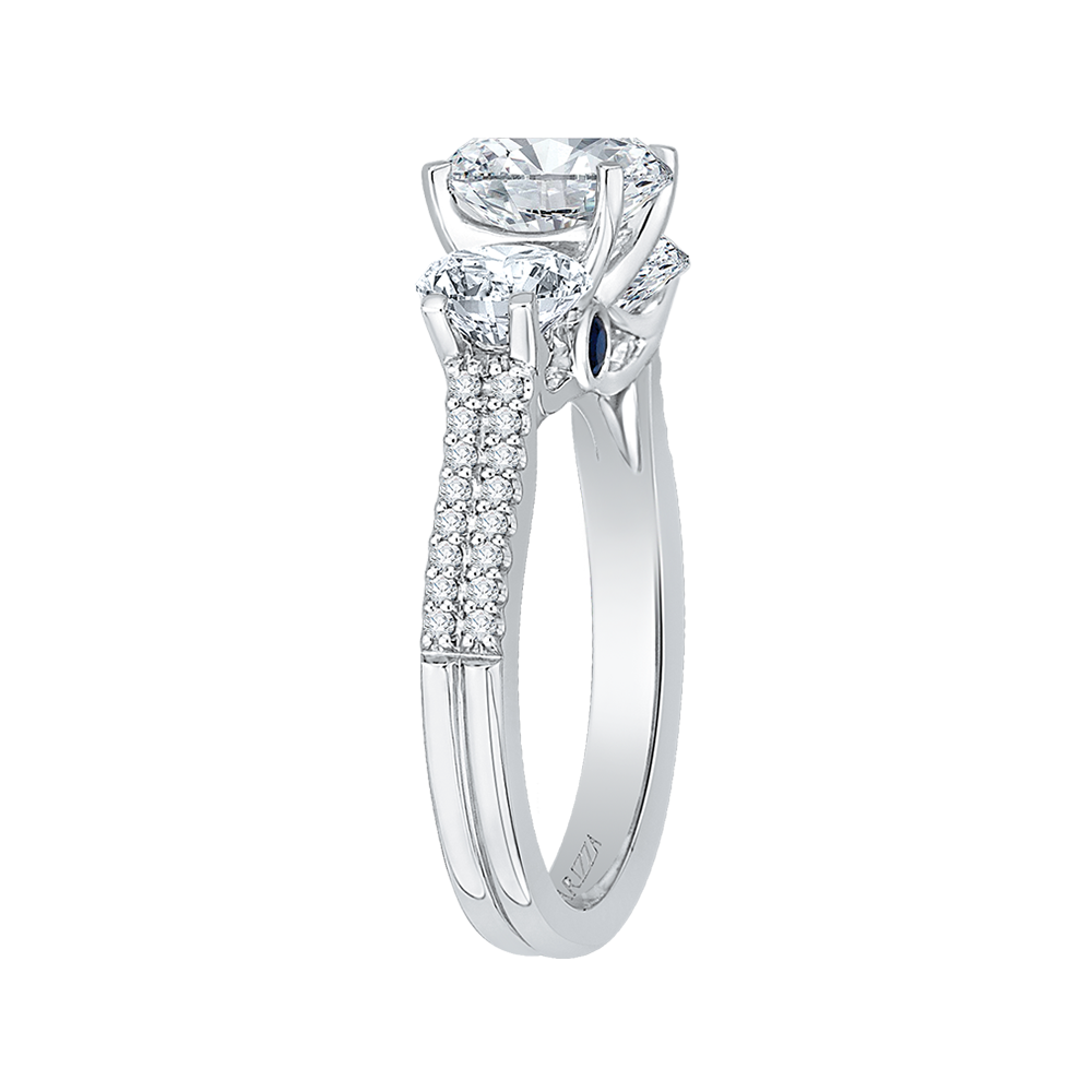 14K White Gold Round Cut Diamond Three Stone Cathedral Style Engagement Ring (Semi Mount)