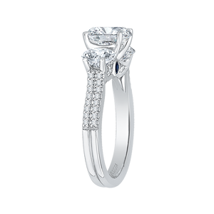 14K White Gold Round Cut Diamond Three Stone Cathedral Style Engagement Ring (Semi Mount)