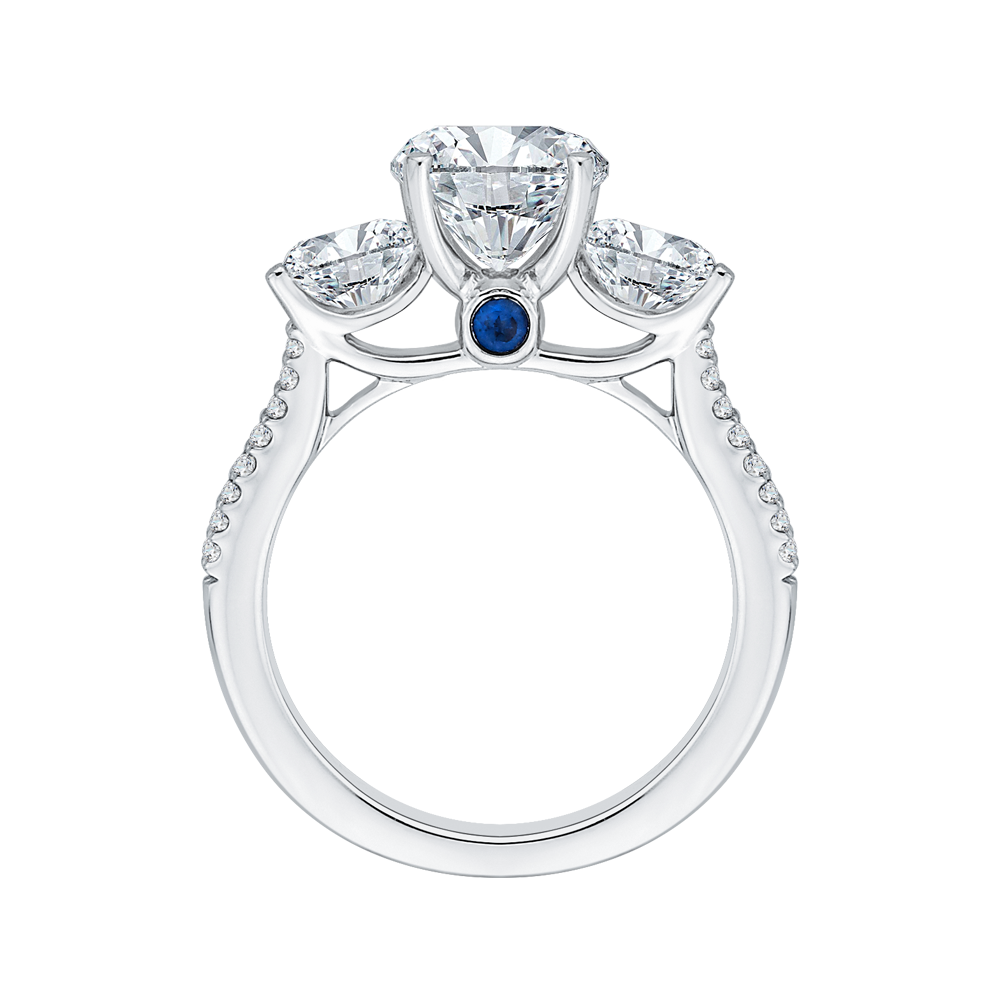 14K White Gold Round Cut Diamond Three Stone Cathedral Style Engagement Ring (Semi Mount)