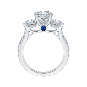 14K White Gold Round Cut Diamond Three Stone Cathedral Style Engagement Ring (Semi Mount)