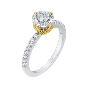 14K Two Tone Gold Round Diamond Floral Engagement Ring (Semi Mount)