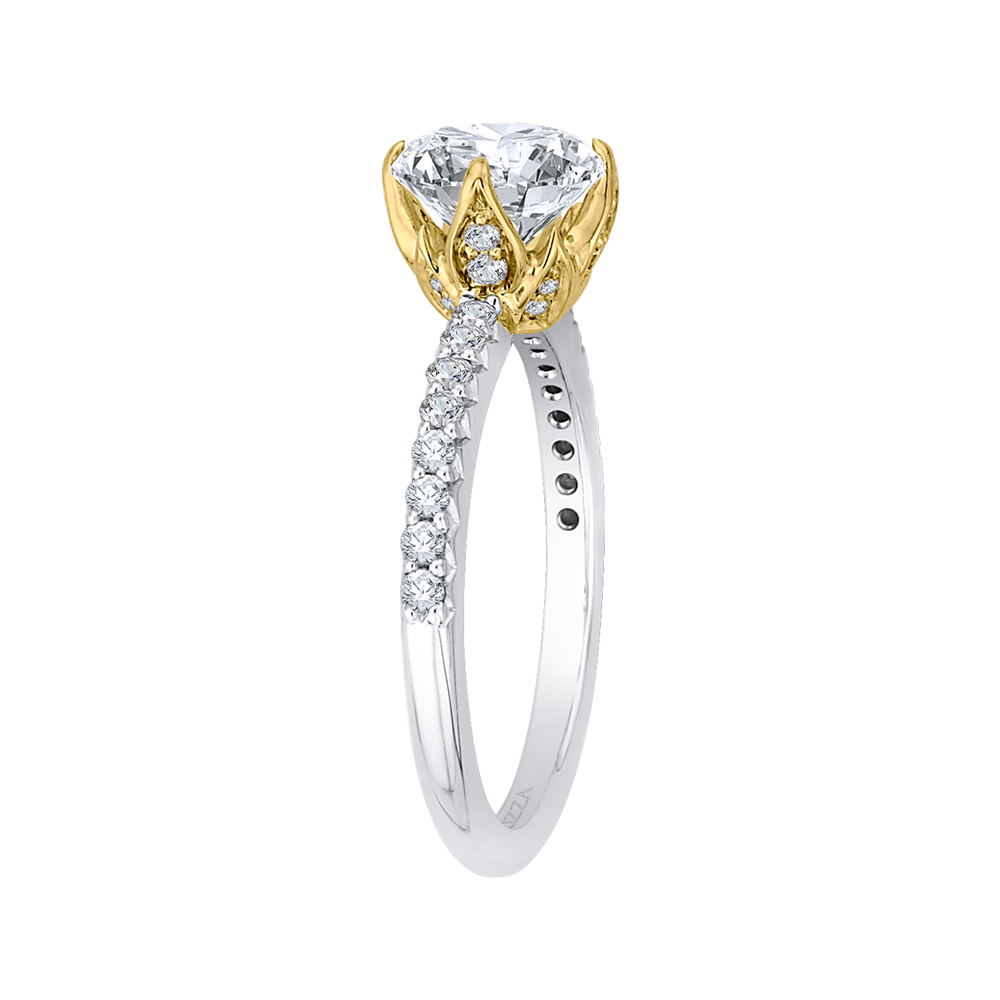 14K Two Tone Gold Round Diamond Floral Engagement Ring (Semi Mount)