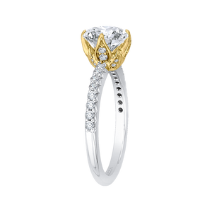 14K Two Tone Gold Round Diamond Floral Engagement Ring (Semi Mount)