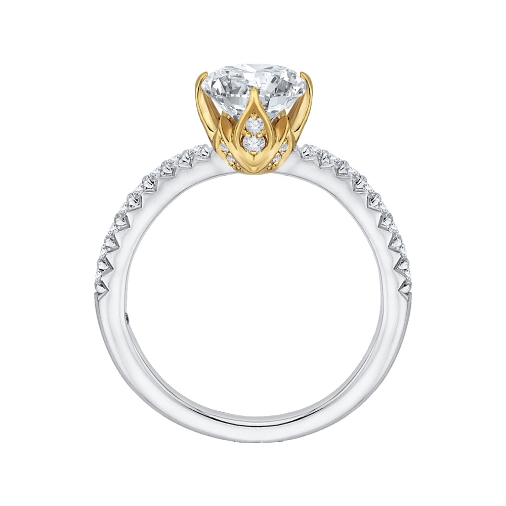 14K Two Tone Gold Round Diamond Floral Engagement Ring (Semi Mount)