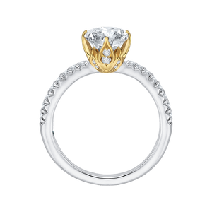 14K Two Tone Gold Round Diamond Floral Engagement Ring (Semi Mount)