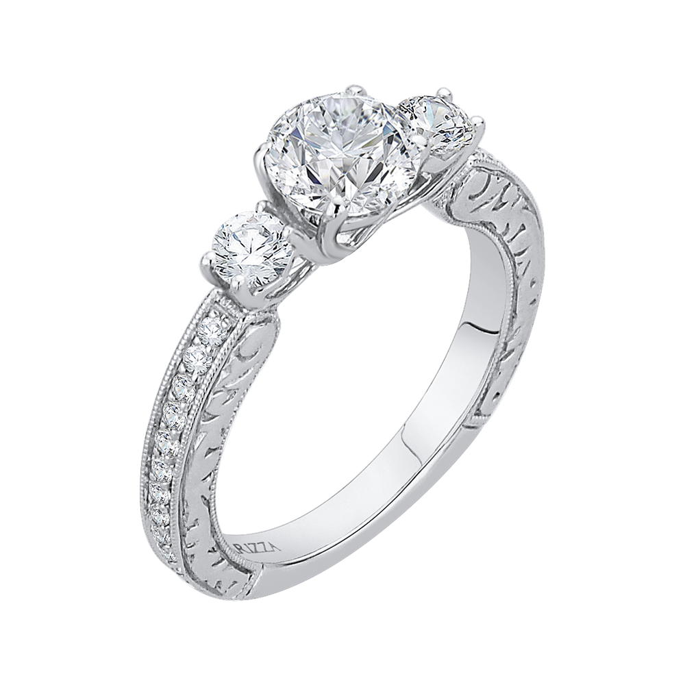 14K White Gold Round Diamond Three Stone Engagement Ring (Semi Mount)