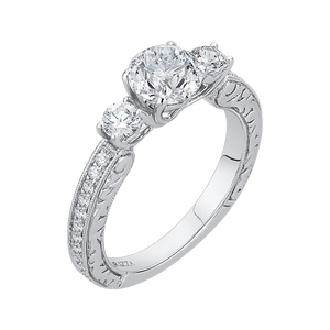 14K White Gold Round Diamond Three Stone Engagement Ring (Semi Mount)