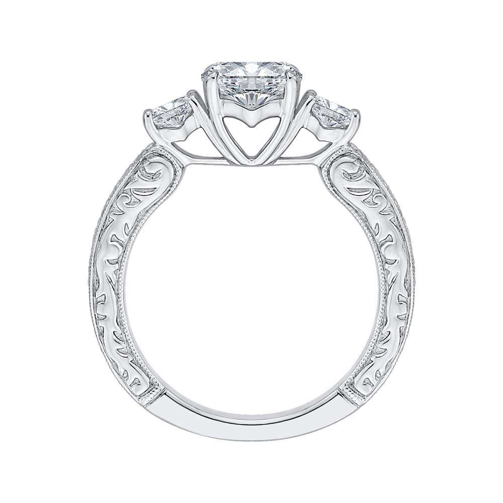 14K White Gold Round Diamond Three Stone Engagement Ring (Semi Mount)