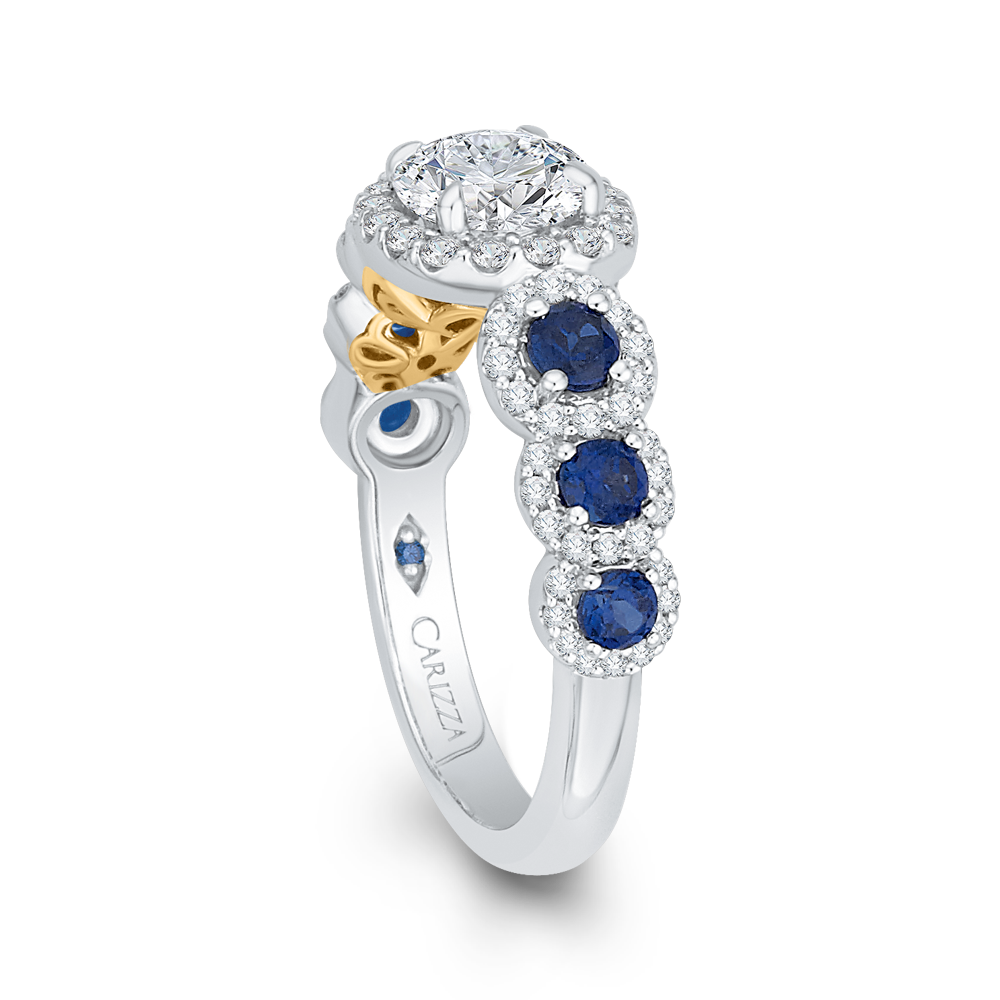 14K Two Tone Gold Round Diamond Engagement Ring with Sapphire (Semi Mount)