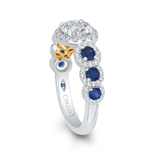 14K Two Tone Gold Round Diamond Engagement Ring with Sapphire (Semi Mount)