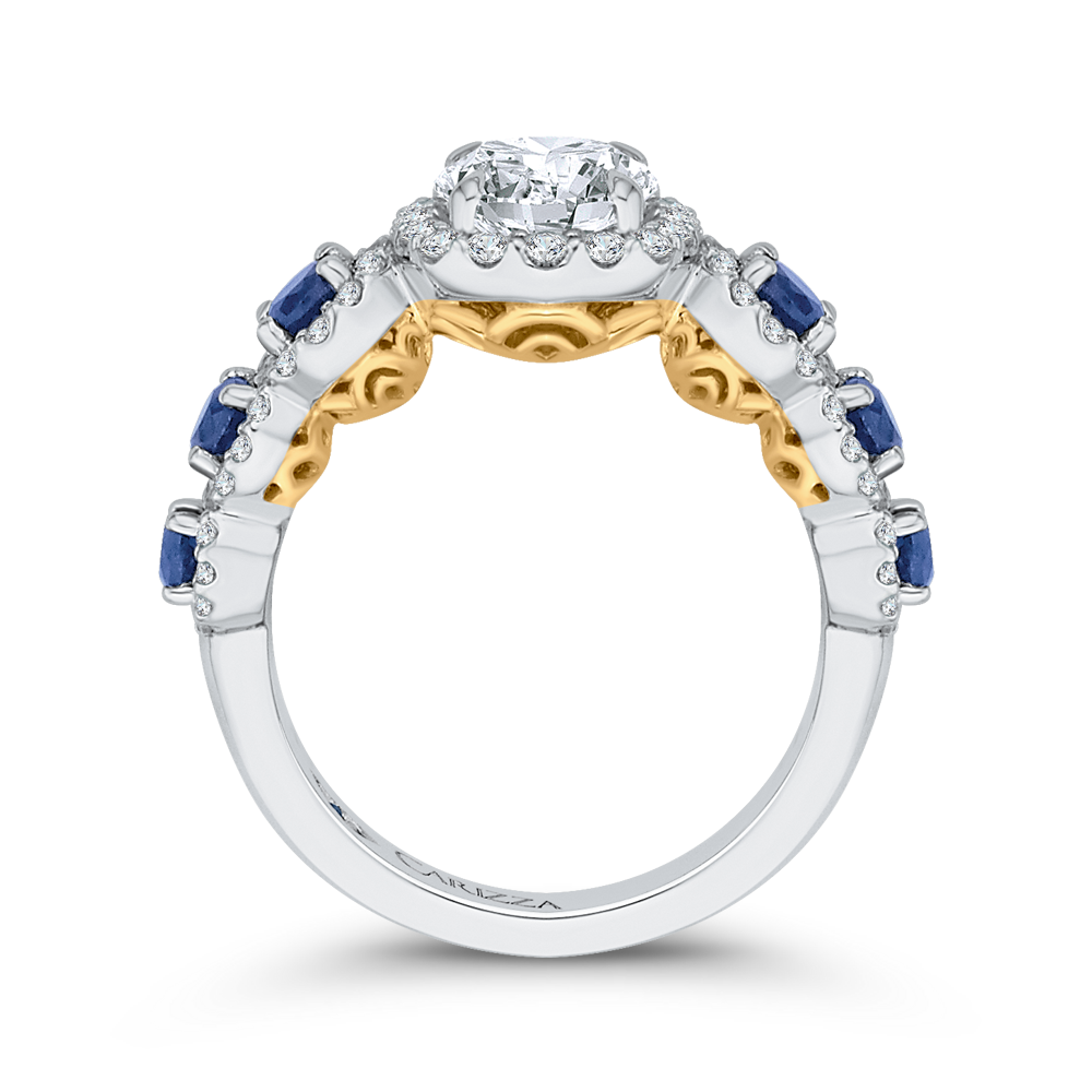 14K Two Tone Gold Round Diamond Engagement Ring with Sapphire (Semi Mount)