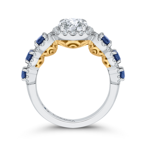 14K Two Tone Gold Round Diamond Engagement Ring with Sapphire (Semi Mount)