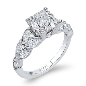 14K White Gold Round Diamond Floral Engagement Ring (Semi Mount)