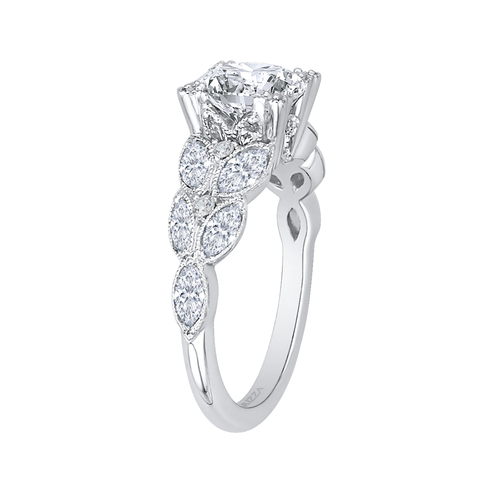 14K White Gold Round Diamond Floral Engagement Ring (Semi Mount)