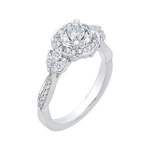 Round Diamond Halo Engagement Ring In 14K White Gold (Semi Mount)