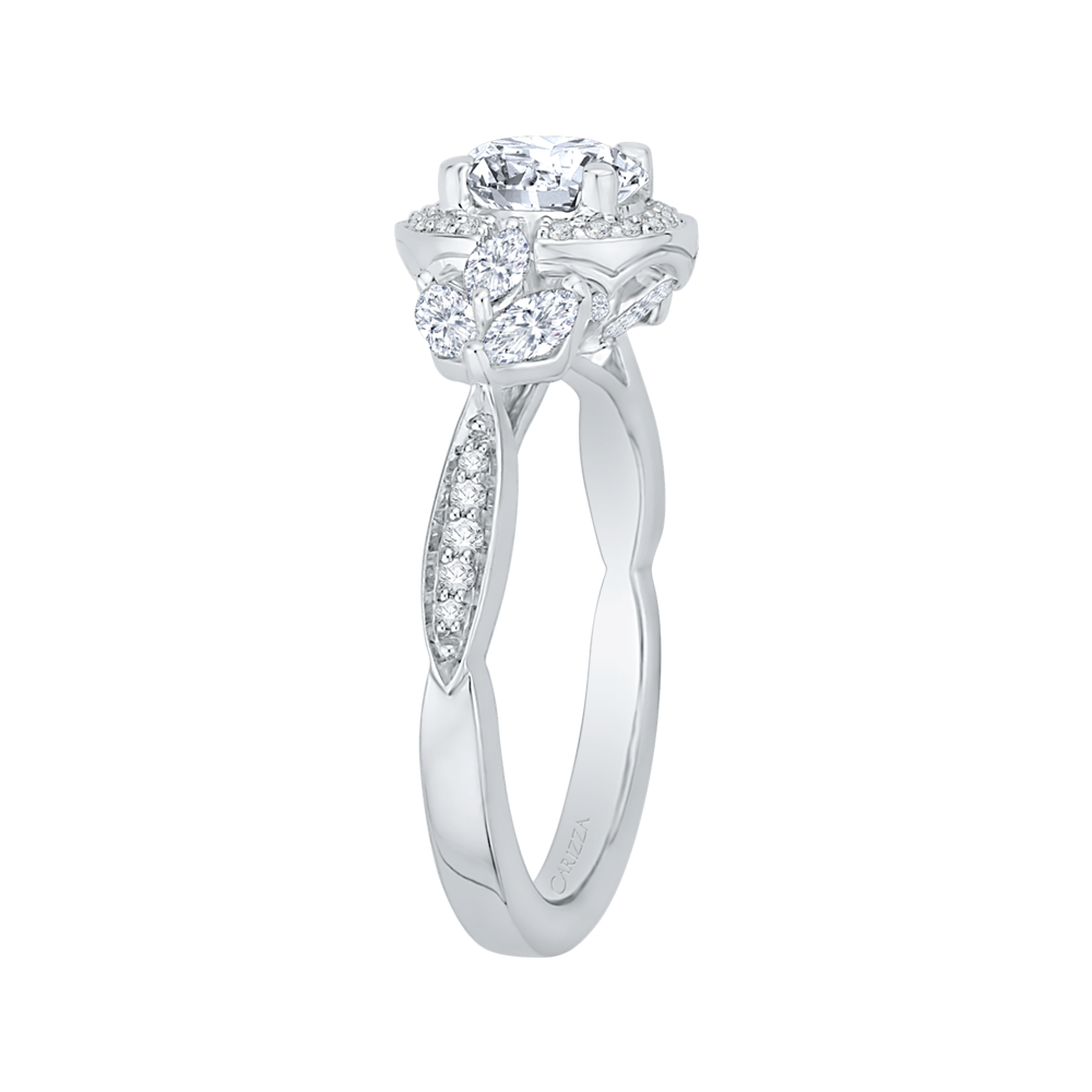 Round Diamond Halo Engagement Ring In 14K White Gold (Semi Mount)