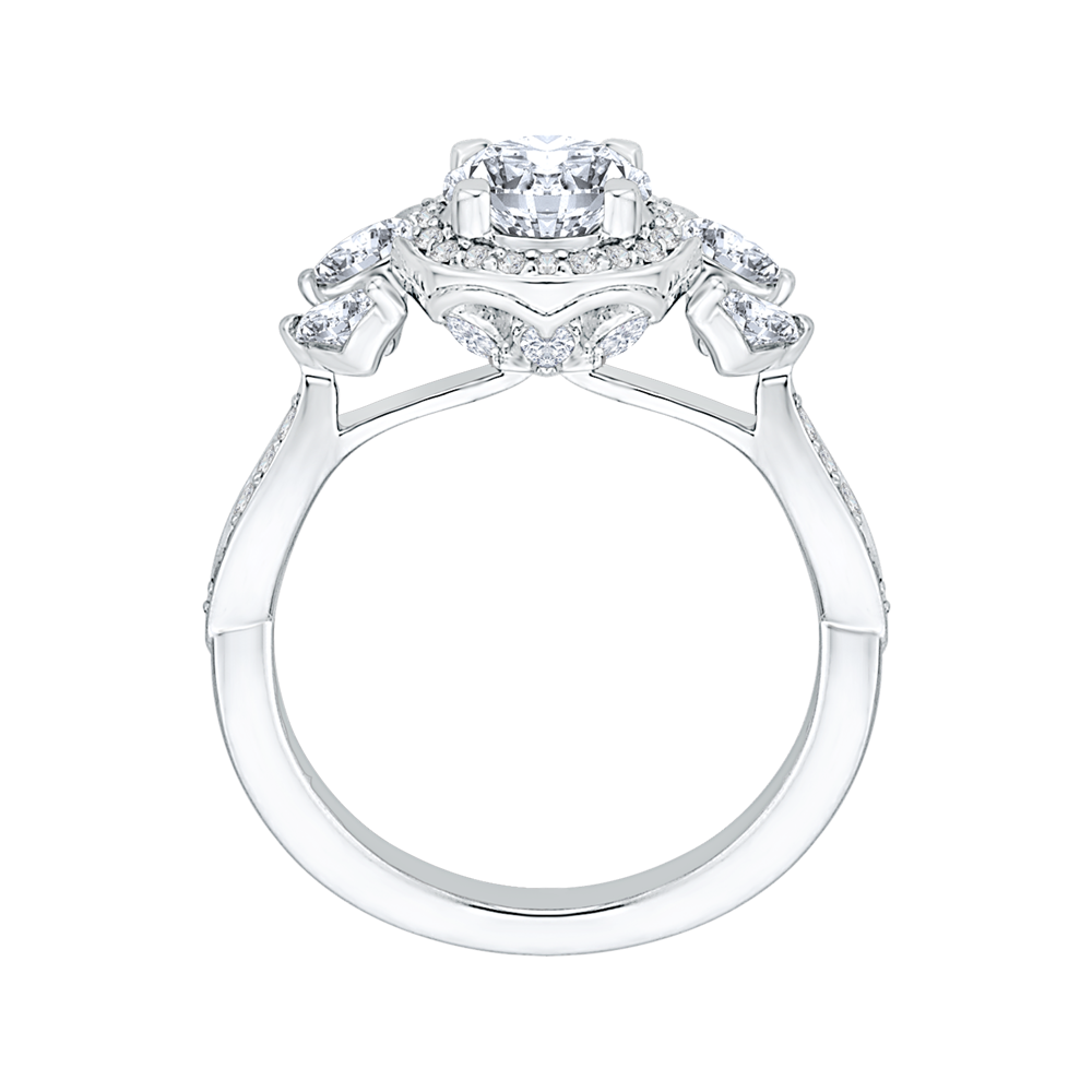 Round Diamond Halo Engagement Ring In 14K White Gold (Semi Mount)