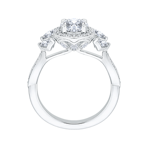 Round Diamond Halo Engagement Ring In 14K White Gold (Semi Mount)