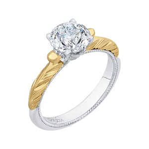 Round Cut Solitaire Diamond Vintage Engagement Ring In 14K Two Tone Gold (Semi Mount)