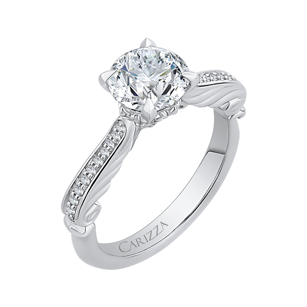 14K White Gold Round Diamond Engagement Ring (Semi Mount)