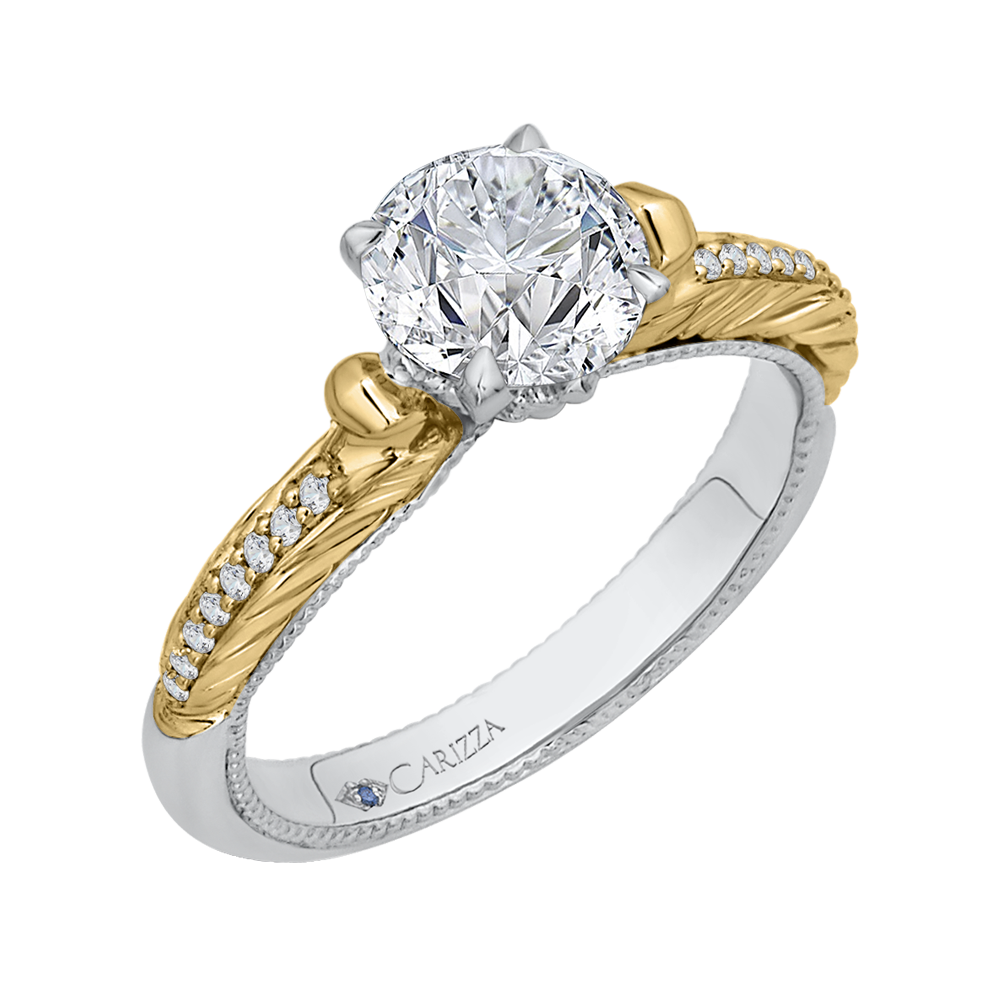 14K Two Tone Gold Round Diamond Engagement Ring (Semi Mount)