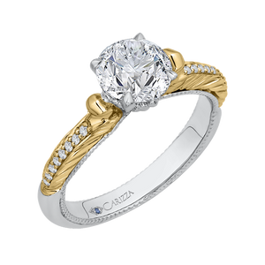 14K Two Tone Gold Round Diamond Engagement Ring (Semi Mount)