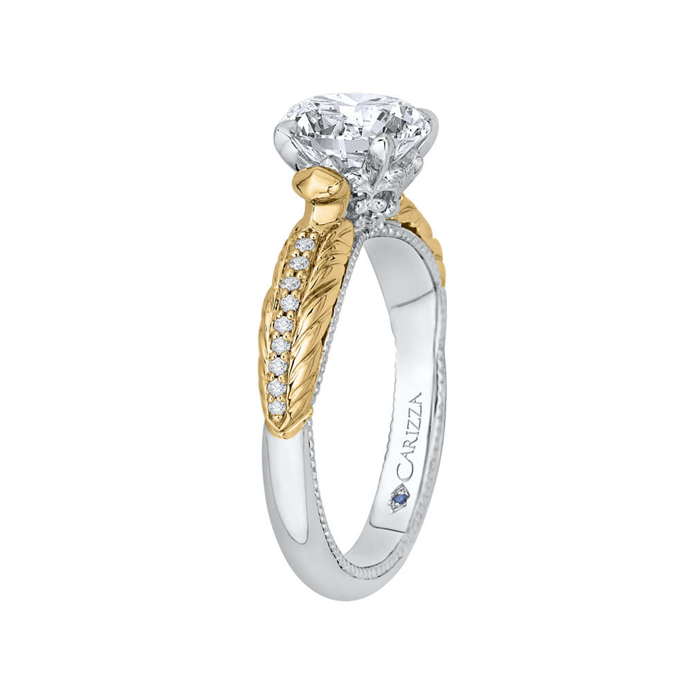 14K Two Tone Gold Round Diamond Engagement Ring (Semi Mount)