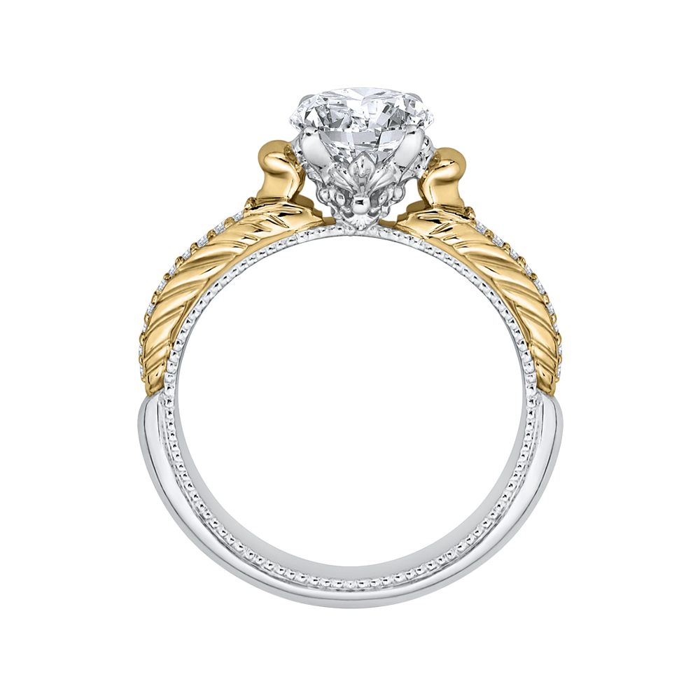 14K Two Tone Gold Round Diamond Engagement Ring (Semi Mount)