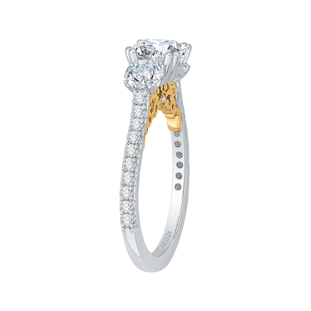 14K Two Tone Gold Round Diamond Three Stone Engagement Ring (Semi Mount)