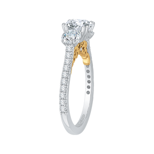 14K Two Tone Gold Round Diamond Three Stone Engagement Ring (Semi Mount)