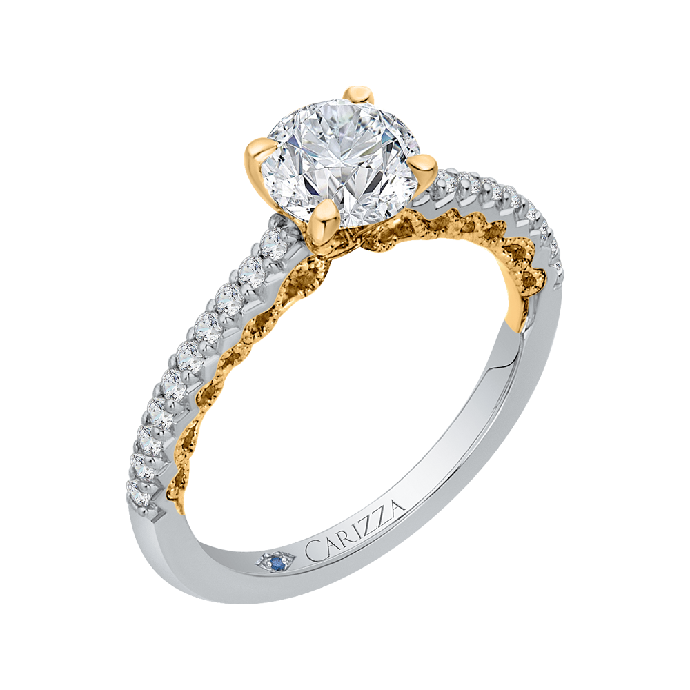 14K Two Tone Gold Round Diamond Engagement Ring (Semi Mount)