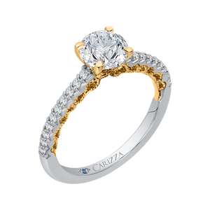 14K Two Tone Gold Round Diamond Engagement Ring (Semi Mount)